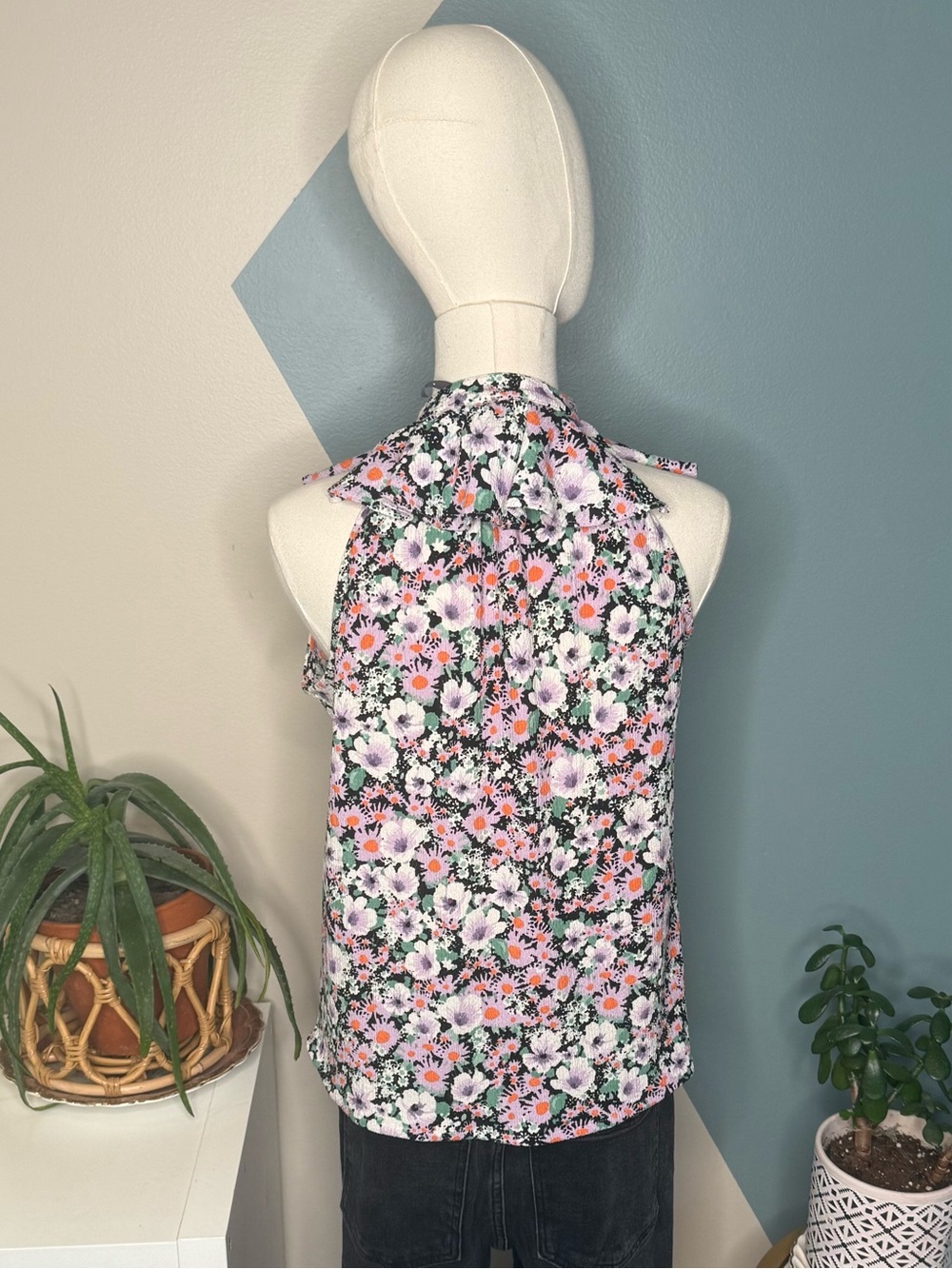 Anthropologie Floral Ruffle Neck Blouse Sleeveless Textured Boho Cottagecore S - Picture 5 of 10